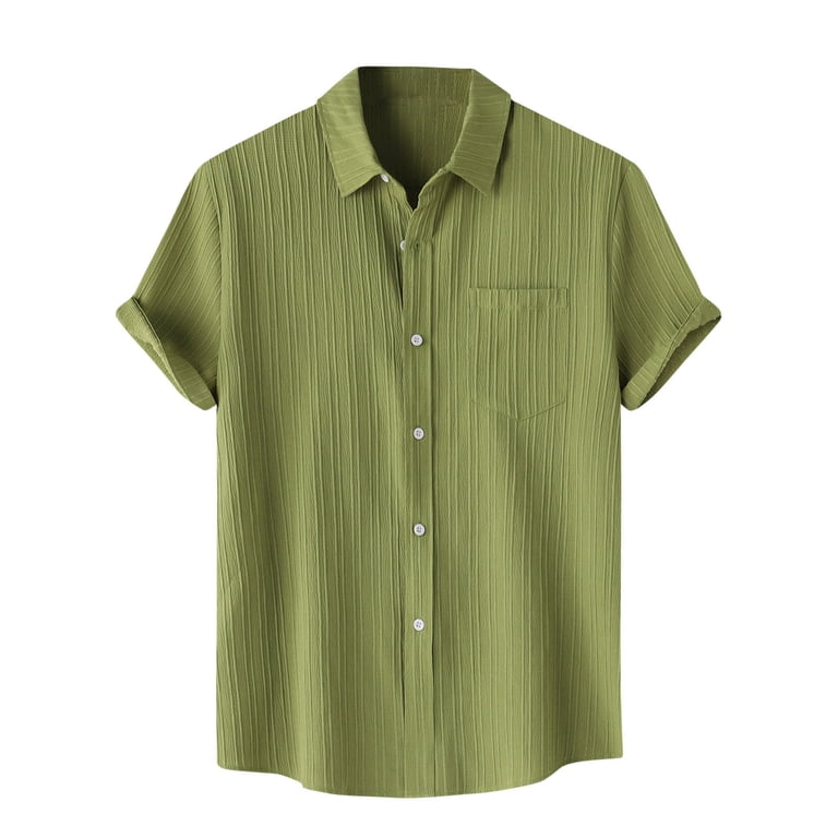 BiZtdJrK Dress Shirts Men Big and Tall Button Down Short Sleeve Textured  Shirts Summer Casual Pocket Front Blouse Solid Lapel Collared Tops Green  XXL - Walmart.com
