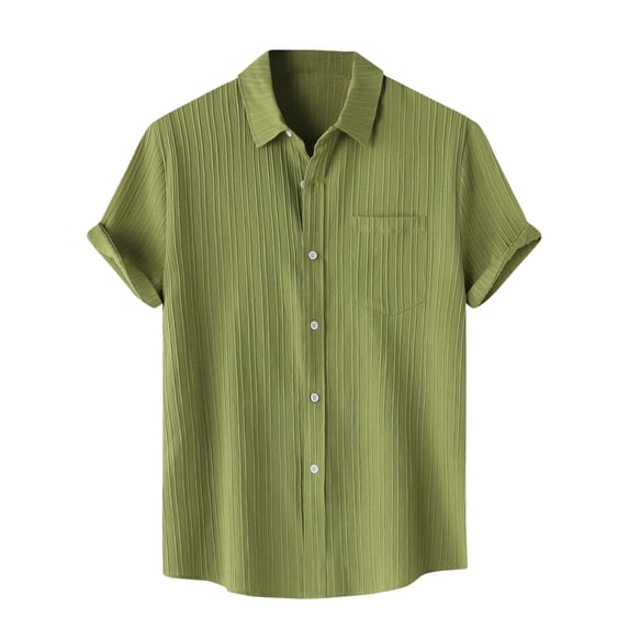 BiZtdJrK Dress Shirts Men Big and Tall Button Down Short Sleeve Textured Shirts Summer Casual Pocket Front Blouse Solid Lapel Collared Tops Day Green XL