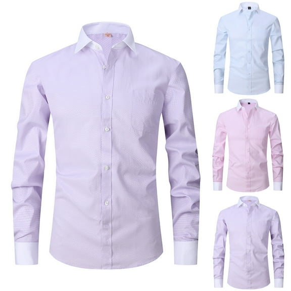 BiZtdJrK Dress Shirts for Men Big and Tall, Long Sleeve Lapel Business Casual Shirts Basic Solid Button Down Work Tops Elegants Wedding Party Clubwear Sale of The Day Clearance Pink XL