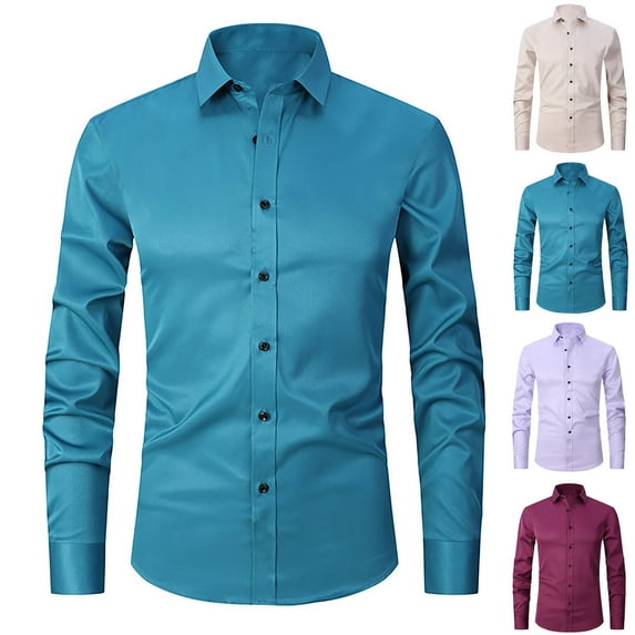 BiZtdJrK Dress Shirts for Men Button Down Casual Business Shirts Regular Fit Long Sleeve Shirts Basic Solid Blouses Formal Work Tops Todays Daily Sales Khaki M