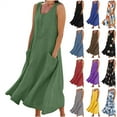 thumbnail image 1 of BiZtdJrK Dresses for Women Summer Cotton Linen Long Dress with Pockets Casual Sleeveless Crewneck Flowy Dresses Beach Vacation Clothes Black XXL Lightning Prime Today, 1 of 9
