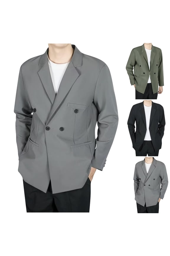 Dressy Casual Sport Jackets for Men Double Breasted Notched Lapel Long Sleeve Suit Jacket Big And Tall Wedding Guest Blazers Gray XXL