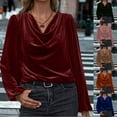 thumbnail image 1 of BiZtdJrK Dressy Casual T Shirts for Women Velvet Cowl Neck Ruched Long Sleeve Shirt Loose Fit Solid Winter Spring Blouse Orange XXXL, 1 of 7
