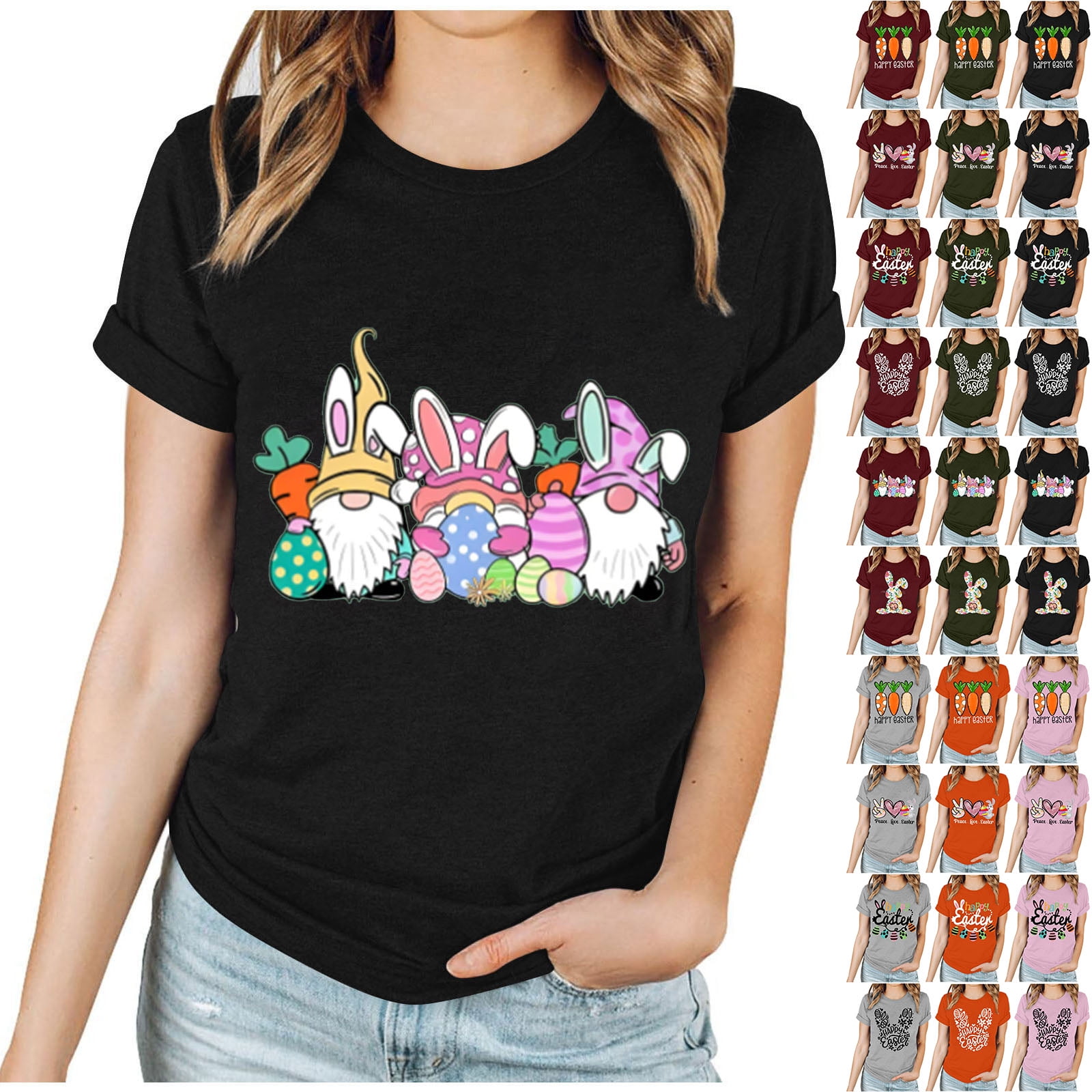 BiZtdJrK Easter Shirts for Women Happy Bunny Tshirt Casual Round Neck ...