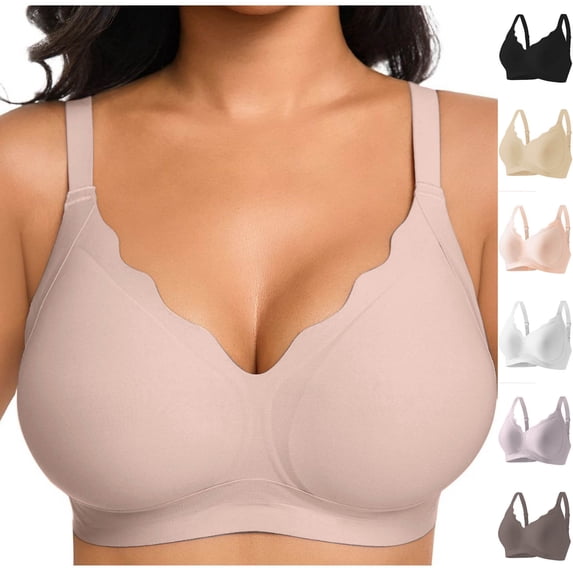 BiZtdJrK Everyday Bras for Women Scalloped Hem Wireless Full Coverage Bralette Comfy Breathable Push Up Bralettes T Shirts Bra White XXXL