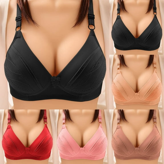 BiZtdJrK Women's Push Up Bra Wireless No Underwire Comfortable Breathable Gathered Bralettes Solid Color Oversized Underwear Everyday Bras Red 40