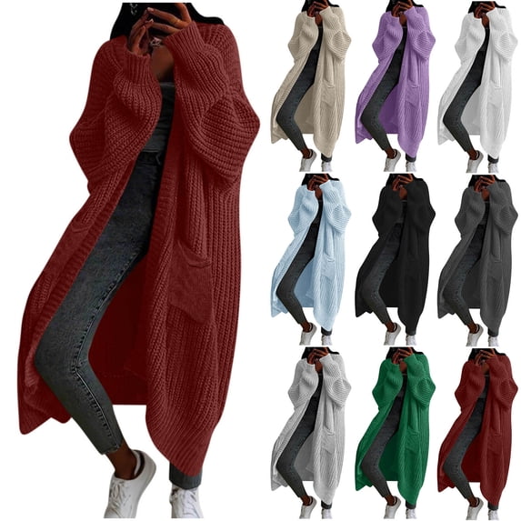 BiZtdJrK Fall Sweater Cardigans for Women Ankle Length Long Sleeve Cable Knit Cardigan Loose Fit Solid Casual Open Front Sweaters with Pockets Navy L