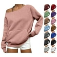 thumbnail image 1 of BiZtdJrK Fall Sweatshirts for Women Off Shoulder Long Sleeve Casual Pullover Tops Solid Basic Fall Sweat Shirt with Kangaroo Pocket Red M, 1 of 9
