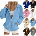 thumbnail image 1 of BiZtdJrK Fall Sweatshirts with No Hood for Women Zip-Up Lapel Collar Jackets Solid Color Long Sleeve Fall Winter Outfits Brown S, 1 of 10