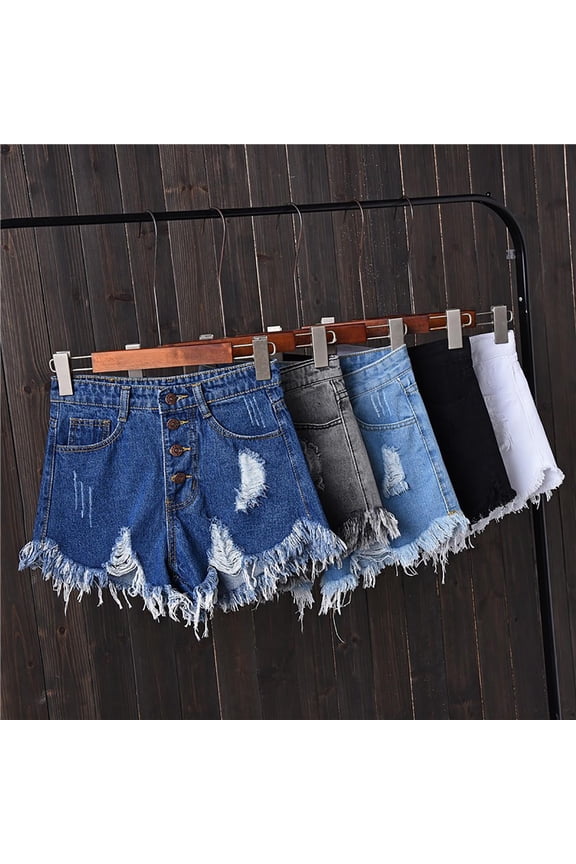 Fashion Jean Shorts for Women Frayed Hem Ripped Denim Shorts Plus Size Summer Jeans with Pockets Light Blue S