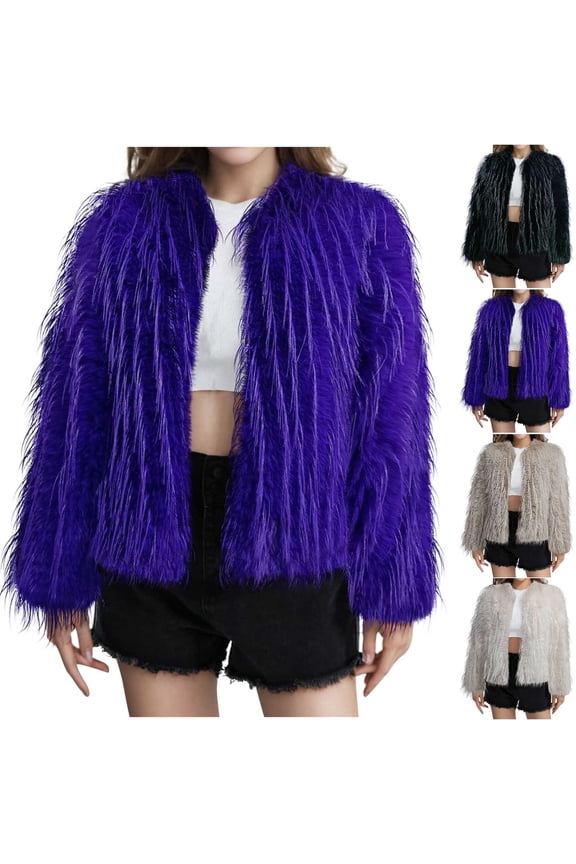 Faux Fur Jackets for Women Fluffy Fleece Sherpa Warm Coats Casual Open Front Long Sleeve Plush Outwear Limited Time Sales of the Day Black L