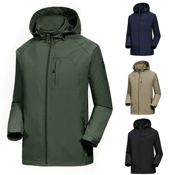 BiZtdJrK Fishing Jackets for Mens Lightweight Waterproof Windproof Jacket Casual Solid Color Rain Hooded jackets for Hiking Cycling Travel Day Z-Dark Blue#boys rain jacket XL