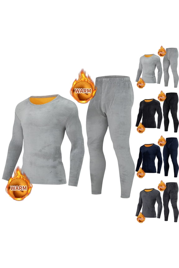 Fitted Casual Sets for Men Fleece Lined Long Sleeve Tops Matching Elastic Waist Pants 2 Piece Set Comfy Thermal Home Loungewear Navy L