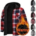 thumbnail image 1 of BiZtdJrK Flannel Jacket for Men Fleece Lined Winter Coats Long Sleeve Hooded Plaid Shacket Warm Clothing with Pockets, Red, XXXL, 1 of 5