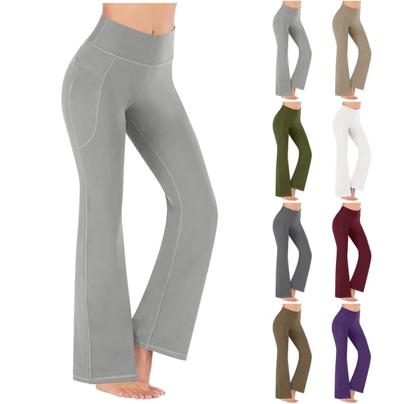 BiZtdJrK Flare Leggings with Pockets for Women Stretch High Waist Yoga Dress Pants Casual Tummy Control Workout Bell Bottom Trousers, Purple, XXXL