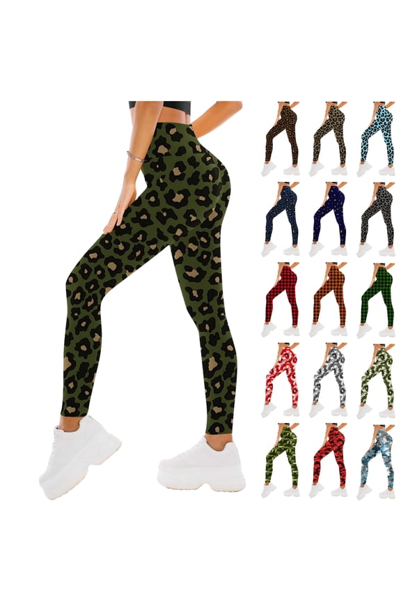 Leggings for Women High Waisted Butt Lifting Yoga Pants Fashion Leopard Print Tights Casual Tummy Control Workout Legging Pants Coffee XXL