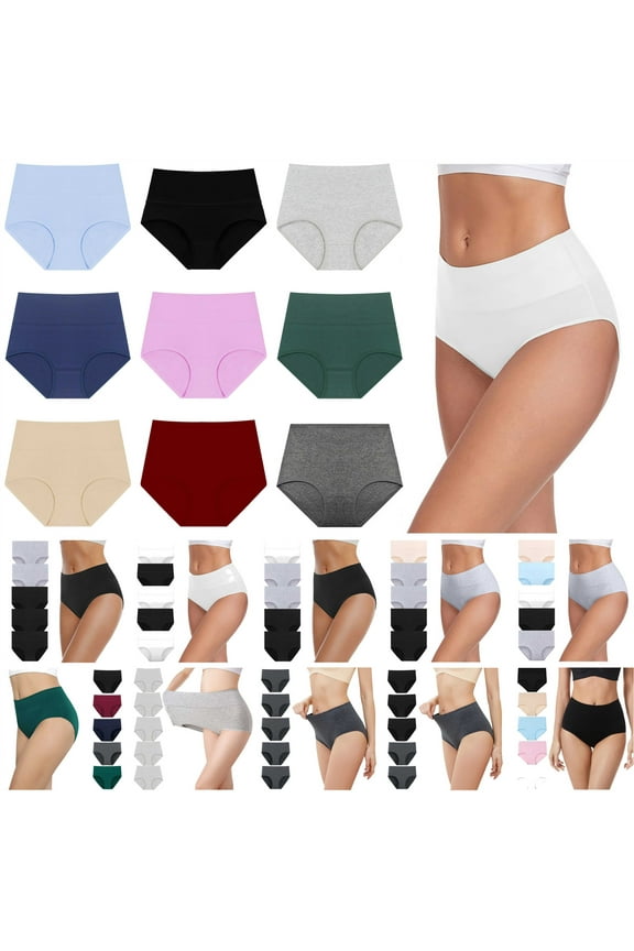 Sales Today Clearance, Womens Cotton Underwear Solid Color High Waisted Panties Soft Strech Full Coverage Ladies Underpants Briefs Gray XXXL
