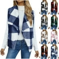 thumbnail image 1 of BiZtdJrK Fleece Cardigans for Women Fashion Plaid Open Front Vests Fall Winter Fluffy Plush Jacket Sleeveless Waistcoat Outwear Tops Limited Time Sales of the Day Red XL, 1 of 8