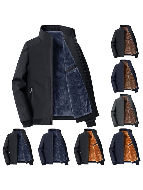 Fleece Lined Bomber Jacket for Men Big and Tall Lightweight Zipper Athletic Coat Winter Thicked Casual Warm Outerwear with Zipper Pockets Blue XXXL