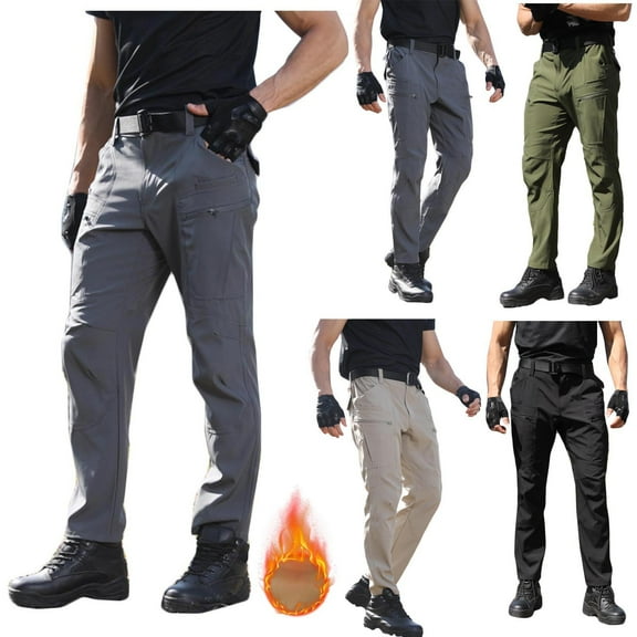 BiZtdJrK Fleece Lined Cargo Pants for Men Big And Tall Warm Climbing Outdoor Pants Comfy Solid Work Trousers with Zipper Pockets Gray XXXL