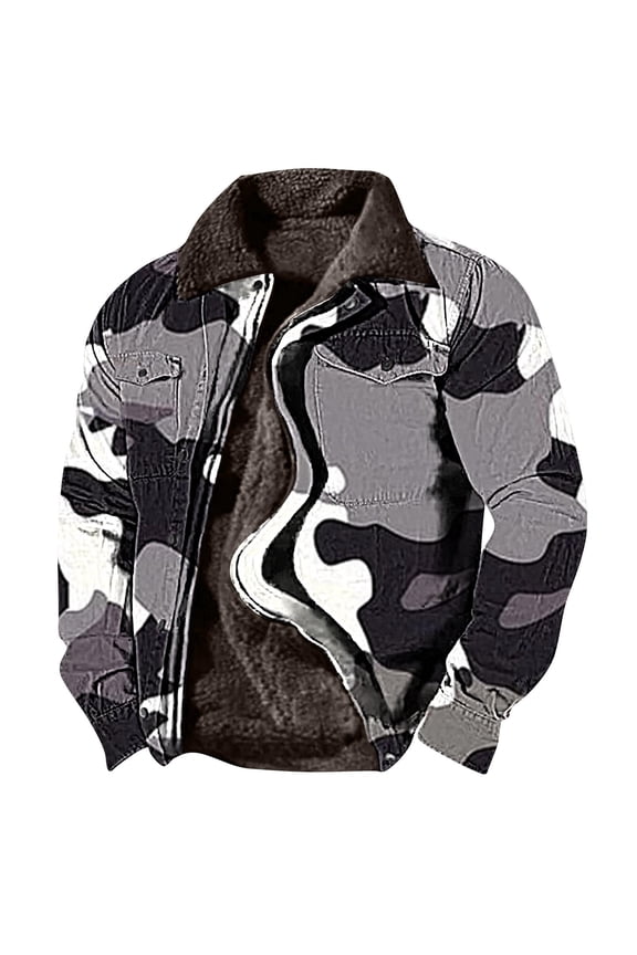 Fleece Lined Jackets for Mens Casual Camouflage Sports Sweatshirt Long Sleeve Zipper Loose Warm Jacket Coat with Pockets 90 Percent Off Clearance Sale D-Camouflage S