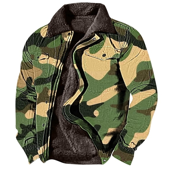 BiZtdJrK Fleece Lined Jackets for Mens Casual Camouflage Sports Sweatshirt Long Sleeve Zipper Loose Warm Jacket Coat with Pockets Sales Today Clearance Camouflage XL