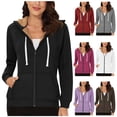 thumbnail image 1 of BiZtdJrK Fleece Lined Sweatshirts for Women Zip Up Long Sleece Hoodies Solid Color Casual Hooded Jackets Fall Winter Warm Sherpa Coats with Pockets Ofertas Flash Purple L, 1 of 8