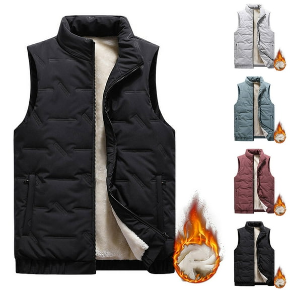 BiZtdJrK Fleece Lined Vest for Men Big and Tall Stand Collar Winter Warm Vests Zip Up Sleeveless Solid Casual Jackets with Zipper Pockets Black XXXL