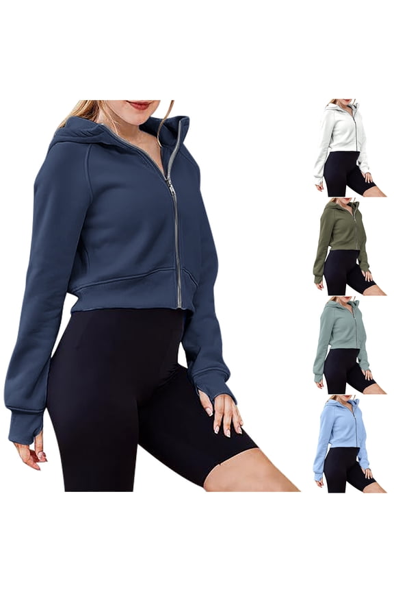 BiZtdJrK Full Zip Cropped Athletic Jacket Women Long Sleeve Workout Sweatshirt Hoodie Lightweight Casual Lounge Hoodies Light Blue L