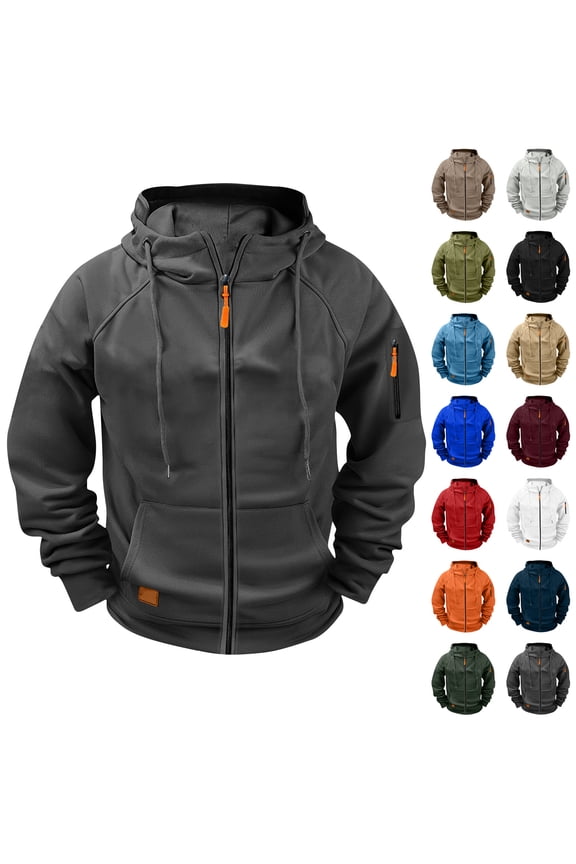 BiZtdJrK Full Zip Hoodies for Men Solid Color Casual Hooded Jackets Long Sleeve Cargo Sweatshirt Sports Coats with Pockets, Light Blue, XXXXL