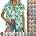 thumbnail image 1 of BiZtdJrK Funny Hawaiian Palm Tree Shirts for Women Casual Button Down Beach Summer Short Sleeve Shirt Fashion Tropical Beach Tops Clearance Sales Today Sales Prime Multicolor M, 1 of 8