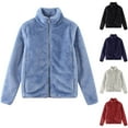 thumbnail image 1 of BiZtdJrK Fuzzy Fleece Coats for Women Stand Collar Full Zip Long Sleeve Sherpa Jackets Cozy Warm Winter Outerwear White XXXL, 1 of 7