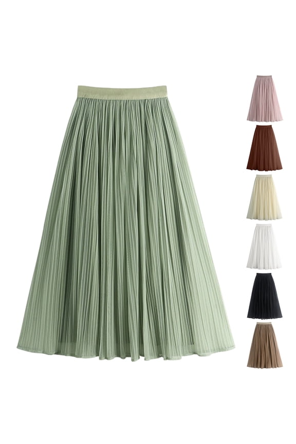 Gauze Skirts for Women Maxi Length Elastic Waist Mesh Pleated Skirt Flowy Beach Vacation Summer Long Skirt White Free Size