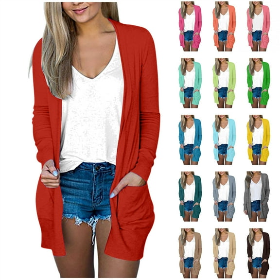 BiZtdJrK Gifts for Mom! Lightweight Cardigan for Women Fall Casual Long Sleeve Sweaters Open Front Loose Soft Long Cardigans with Pockets Gray S