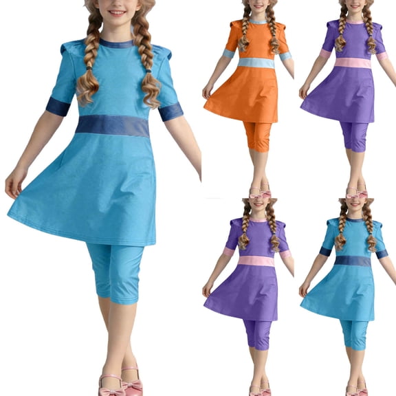 BiZtdJrK Girls Swimsuit Modest Long Sleeve Swim Tops and Pants 3 Piece Swimwear Rash Guard Surfing Bathing Suit with Swimming Cap Purple 140