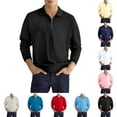 thumbnail image 1 of BiZtdJrK Golf Polos for Men Long Sleeve Quarter Zip Polo Shirt Lightweight Moisture Wicking Performance Golf Shirts Solid Casual Collared T-shirt Lightening Deals Pink XL, 1 of 6