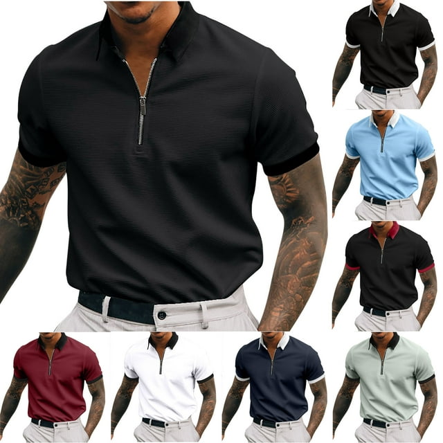 BiZtdJrK Golf Polos for Men Quarter Zip Polo Shirts Dry Fit Short ...