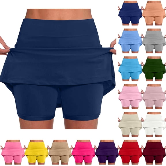 BiZtdJrK Golf Skorts for Women High Waist Running Yoga Workout Mini Skirts Stretch Sport Tennis Skort Solid Color Summer Skirt Inner Shorts White XXL