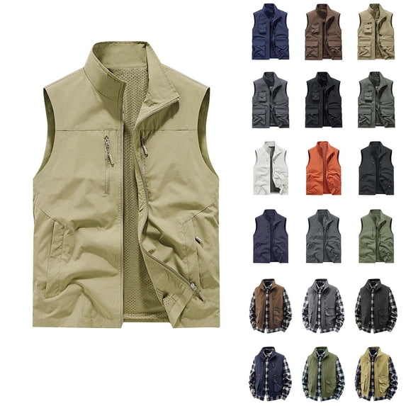 BiZtdJrK Golf Vests for Men Casual Sleeveless Zip Up Jacket Lightweight Travel Hiking Vest Outerwear with Zipper Pockets Gray XXXXL
