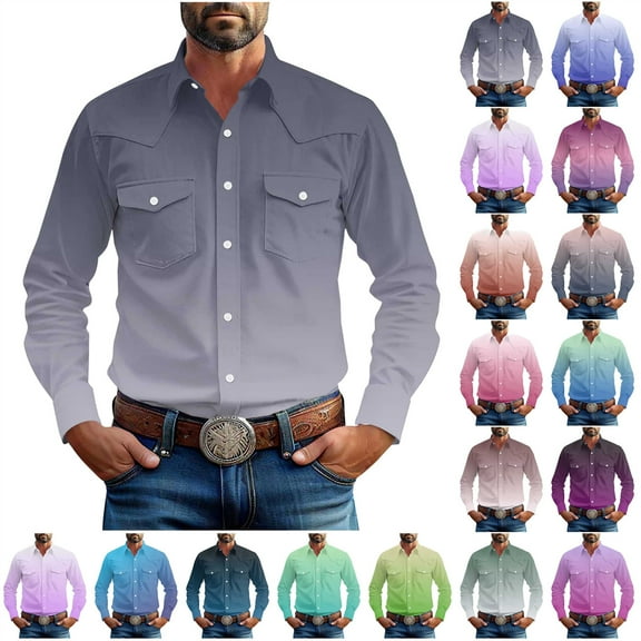 BiZtdJrK Gradient Color Blouse Tops for Men Fall Long Sleeve Cargo Shirts Casual Button Up Lapel Work Shirt Jacket with Two Pockets Red XXXXL