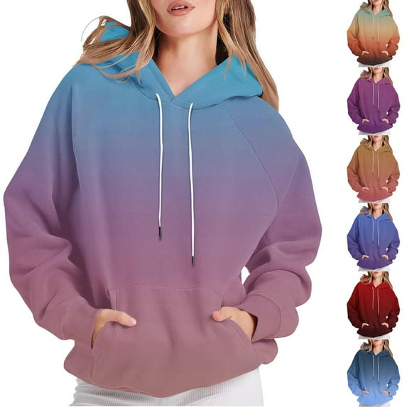 BiZtdJrK Gradient Hoodies for Women Casual Long Sleeve Pullover Tops Lightweight Loose Drawstring Sweatshirts with Pocket Fall Fashion Outfits Pink S