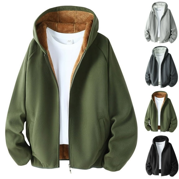 BiZtdJrK Gray Zip Up Hoodie Men Warm Sherpa Fleece Lined Fall Winter Hooded Sweat Jackets Casual Cozy Fuzzy Wool Coats with Pockets L