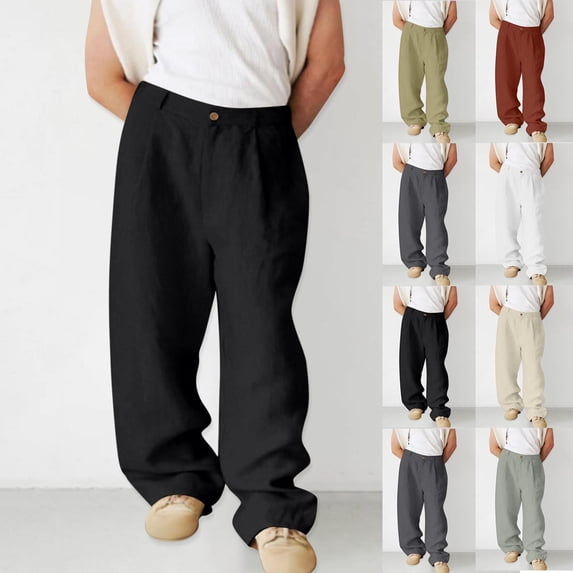BiZtdJrK Green Fashion Dress Pants for Men Linen High Waist Baggy Summer Slacks Lightweight Breathable Business Casual Trousers M