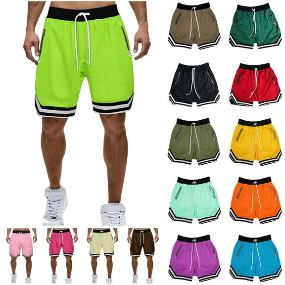 BiZtdJrK Gym Shorts for Men Workout Quick Dry Mesh Basketball Shorts Casual Zipper Pocket Running Athletic Shorts, Yellow, L