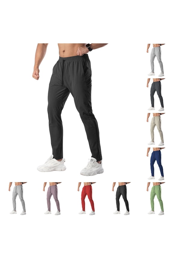 Gym Workout Pant for Men Drawstring Elastic Waist Straight Fit Athletic Pants Lightweight Training Exercise Pants with Pockets Dark Gray L