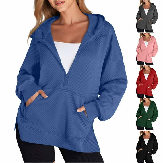 BiZtdJrK Half Zip Hoodies for Women Long Sleeve Oversized Sweatshirts with Pocket Casual Solid Color Pullover Tops Army Green M