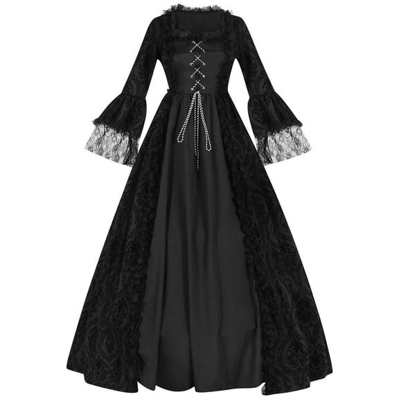 BiZtdJrK Halloween Cosplay Costumes for Women Medieval Renaissance Victorian Corset Dress Lace Patchwork Maxi Dresses Vintage Court Cocktail Party Ball Gown Lightning Sale Black