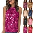 thumbnail image 1 of BiZtdJrK Halter Sequin Tank Tops for Women Sparkly Ruched Party Tops Sleeveless Glitter Clubwear Camisole Shirts Navy M, 1 of 4