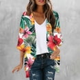 thumbnail image 1 of BiZtdJrK Hawaiian Cardigan Women Floral Print 3/4 Sleeve Open Front Kimonos Fashion Beach Vacation Summer Cover Ups Multicolor S, 1 of 5