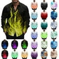 thumbnail image 1 of BiZtdJrK Hawaiian Shirts for Men Casual Button Down Long Sleeve Tops Fashion 3D Flames Graphic Shirt Muscle Fit Blouses Blue XL Todays Daily Sales Clearance, 1 of 6
